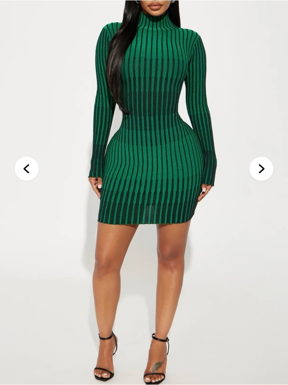 Emerald and Black Striped Long Sleeve sweater Dress